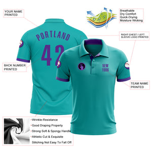 Custom Aqua Purple Performance Golf Polo Shirt