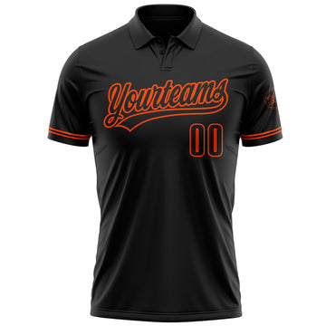 Custom Black Black-Orange Performance Vapor Golf Polo Shirt