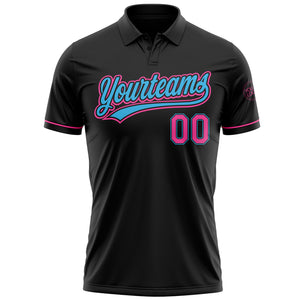 Custom Black Pink-Sky Blue Performance Vapor Golf Polo Shirt