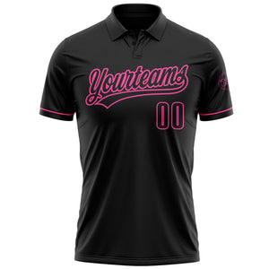 Custom Black Black-Pink Performance Vapor Golf Polo Shirt