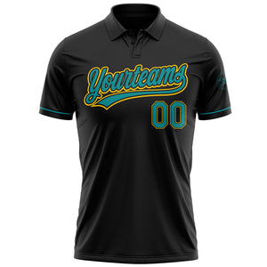 Custom Black Teal-Yellow Performance Vapor Golf Polo Shirt