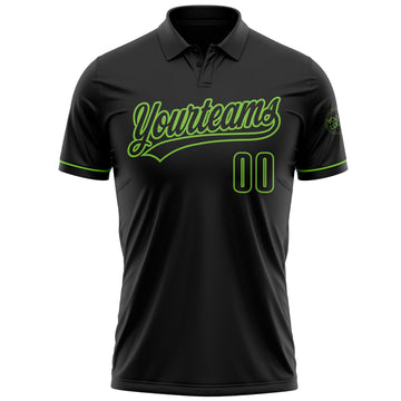 Custom Black Black-Neon Green Performance Vapor Golf Polo Shirt