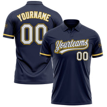 Load image into Gallery viewer, Custom Navy White-Yellow Performance Vapor Golf Polo Shirt
