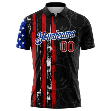 Custom Black Red-Royal 3D Pattern Design Bowling Ball American Flag Performance Golf Polo Shirt