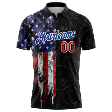 Custom Black Red-Royal 3D Pattern Design Bowling Ball American Flag Performance Golf Polo Shirt