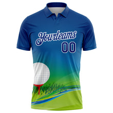 Load image into Gallery viewer, Custom Royal White 3D Pattern Design Golf Ball Performance Golf Polo Shirt
