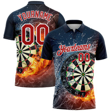 Load image into Gallery viewer, Custom Black Red-White 3D Pattern Design Flame Dart Board Performance Golf Polo Shirt
