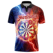 Load image into Gallery viewer, Custom Black Red-White 3D Pattern Design Lightning Flame Dart Board Performance Golf Polo Shirt
