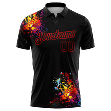 Load image into Gallery viewer, Custom Black Red 3D Pattern Design Dart Board Performance Golf Polo Shirt
