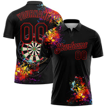 Load image into Gallery viewer, Custom Black Red 3D Pattern Design Dart Board Performance Golf Polo Shirt
