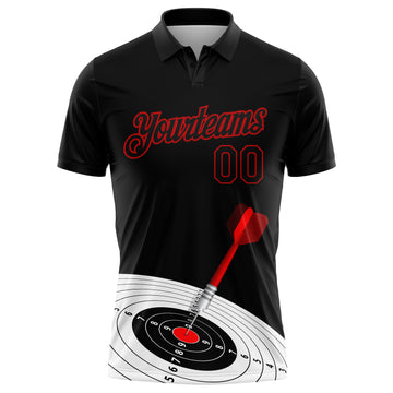 Custom Black Red 3D Pattern Design Dart Board Target Performance Golf Polo Shirt