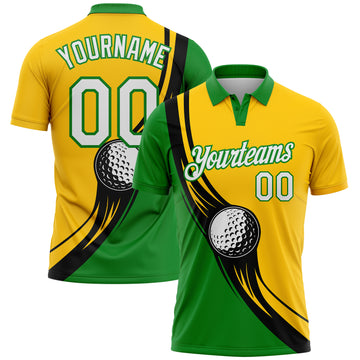Custom Yellow White-Grass Green 3D Pattern Design Golf Ball Performance Golf Polo Shirt