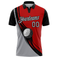 Load image into Gallery viewer, Custom Red Light Gray-Black 3D Pattern Design Golf Ball Performance Golf Polo Shirt
