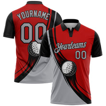 Load image into Gallery viewer, Custom Red Light Gray-Black 3D Pattern Design Golf Ball Performance Golf Polo Shirt
