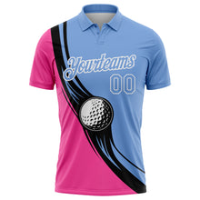 Load image into Gallery viewer, Custom Light Blue Pink-Black 3D Pattern Design Golf Ball Performance Golf Polo Shirt
