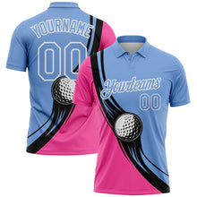 Load image into Gallery viewer, Custom Light Blue Pink-Black 3D Pattern Design Golf Ball Performance Golf Polo Shirt
