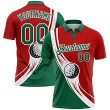 Load image into Gallery viewer, Custom Red Kelly Green-White 3D Pattern Design Golf Ball Performance Golf Polo Shirt
