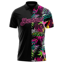 Load image into Gallery viewer, Custom Black Pink 3D Pattern Design Tropical Hawaii Palm Leaves Performance Golf Polo Shirt
