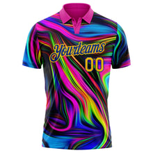 Load image into Gallery viewer, Custom Deep Pink Yellow-Royal 3D Pattern Design Abstract Colorful Psychedelic Fluid Art Performance Golf Polo Shirt

