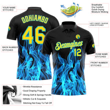 Load image into Gallery viewer, Custom Black Yellow-Teal 3D Pattern Design Flame Performance Golf Polo Shirt
