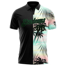 Load image into Gallery viewer, Custom Black Green 3D Pattern Design Tropical Hawaii Palm Leaves Performance Golf Polo Shirt
