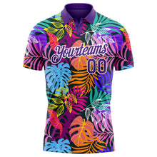 Load image into Gallery viewer, Custom Purple White 3D Pattern Design Hawaii Palm Trees Performance Golf Polo Shirt
