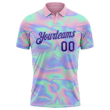 Load image into Gallery viewer, Custom Light Blue Purple 3D Pattern Design Abstract Trendy Holographic Vaporwave Style Performance Golf Polo Shirt
