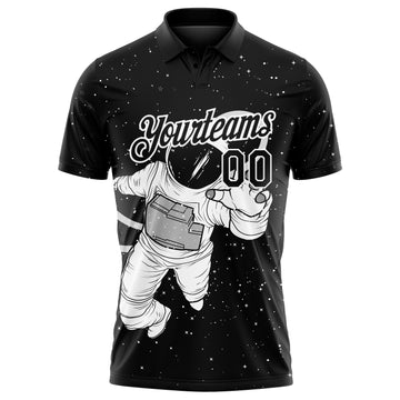 Custom Black White 3D Pattern Design Astronaut Performance Golf Polo Shirt