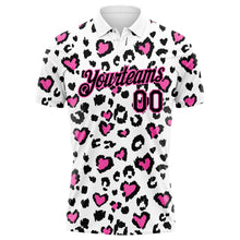 Load image into Gallery viewer, Custom White Black-Pink 3D Pattern Design Leopard Print Performance Golf Polo Shirt

