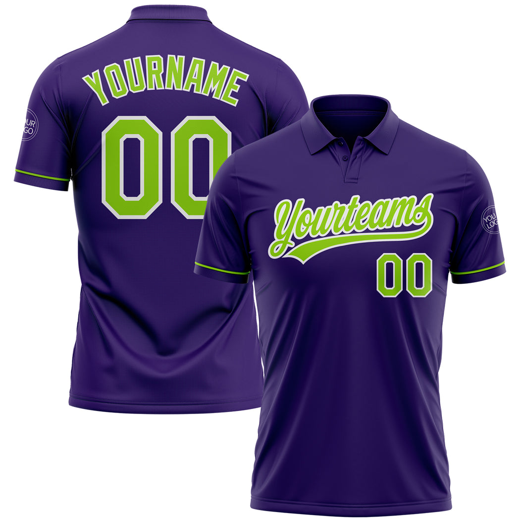 Custom Purple Neon Green-White Performance Vapor Golf Polo Shirt