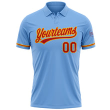 Load image into Gallery viewer, Custom Light Blue Red-Gold Performance Vapor Golf Polo Shirt
