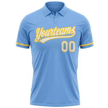 Custom Light Blue White-Yellow Performance Vapor Golf Polo Shirt