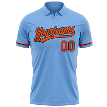 Custom Light Blue Orange-Black Performance Vapor Golf Polo Shirt