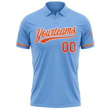 Load image into Gallery viewer, Custom Light Blue Orange-White Performance Vapor Golf Polo Shirt
