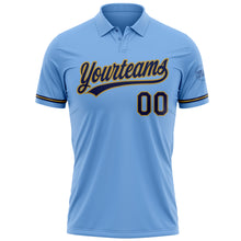 Load image into Gallery viewer, Custom Light Blue Navy-Old Gold Performance Vapor Golf Polo Shirt
