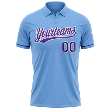 Custom Light Blue Purple-White Performance Vapor Golf Polo Shirt