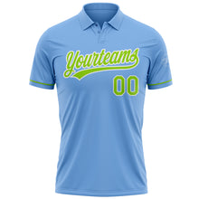 Load image into Gallery viewer, Custom Light Blue Neon Green-White Performance Vapor Golf Polo Shirt
