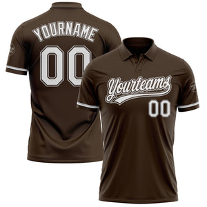 Custom Brown White-Gray Performance Vapor Golf Polo Shirt