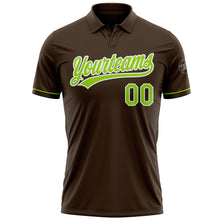 Load image into Gallery viewer, Custom Brown Neon Green-White Performance Vapor Golf Polo Shirt
