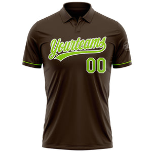 Custom Brown Neon Green-White Performance Vapor Golf Polo Shirt