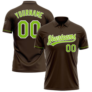 Custom Brown Neon Green-White Performance Vapor Golf Polo Shirt