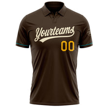 Load image into Gallery viewer, Custom Brown Cream Gold-Teal Performance Vapor Golf Polo Shirt
