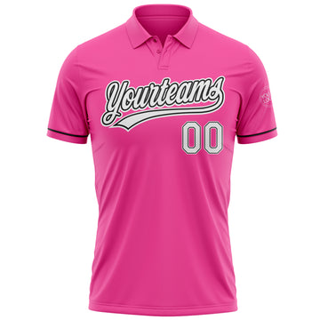 Custom Pink White-Black Performance Vapor Golf Polo Shirt