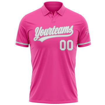 Custom Pink White-Gray Performance Vapor Golf Polo Shirt