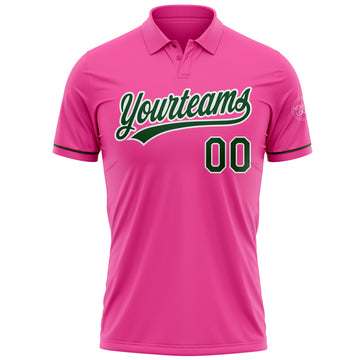 Custom Pink Green-White Performance Vapor Golf Polo Shirt