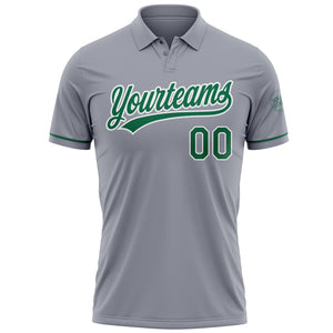 Custom Gray Kelly Green-White Performance Vapor Golf Polo Shirt