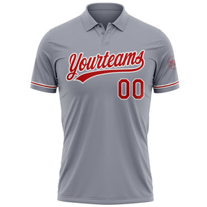 Custom Gray Red-White Performance Vapor Golf Polo Shirt