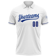 Load image into Gallery viewer, Custom White Royal Performance Vapor Golf Polo Shirt
