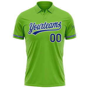 Custom Neon Green Royal-White Performance Vapor Golf Polo Shirt