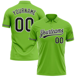 Custom Neon Green Black-White Performance Vapor Golf Polo Shirt